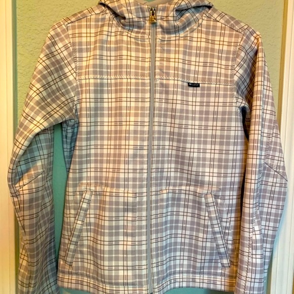 Burton Grey Pink Plaid Hooded Fleece Snow Jacket - Picture 8 of 9